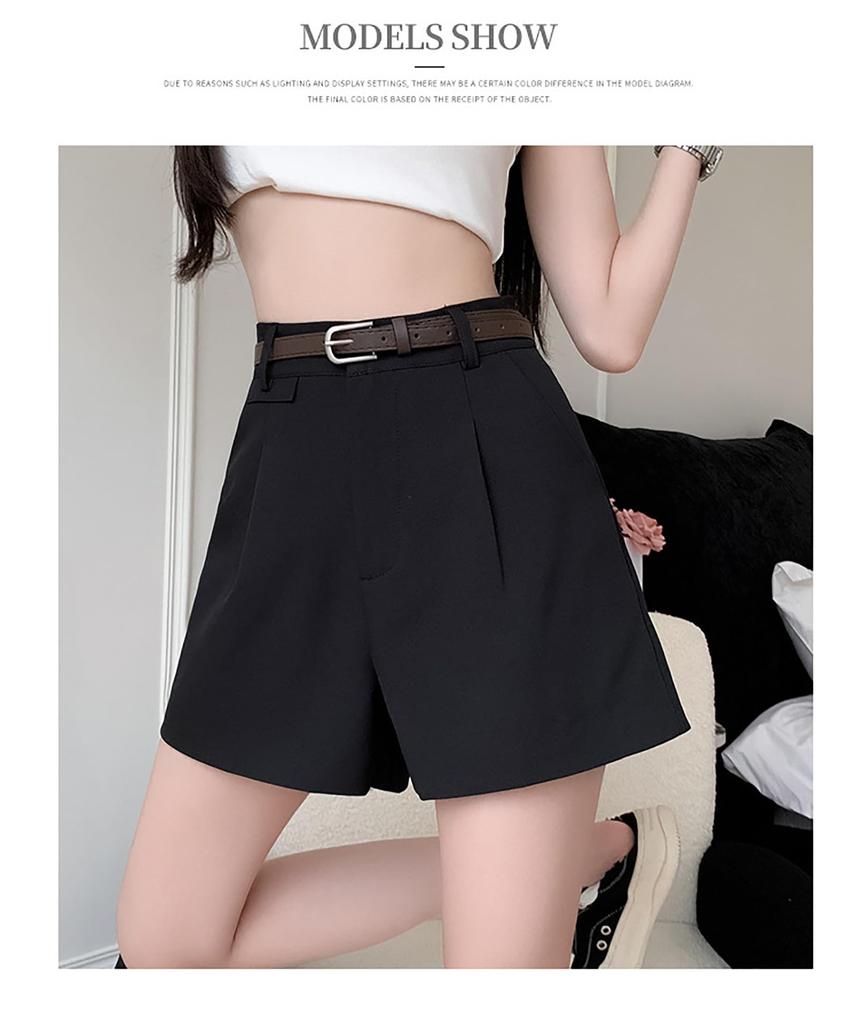 Laisve Belted Shorts with High Cool and Relaxed Solid Perfect for and School Women's Pockets, Waist, Fit, Color, Summer, Commuting,