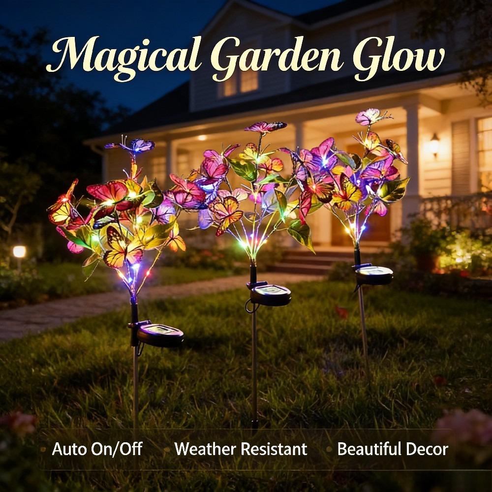 2/1PC Solar Butterfly Flower Floor Lamp, Outdoor Solar Courtyard Lamp, Metal Pole, Very Suitable for Garden, Courtyard and Lawn Decoration