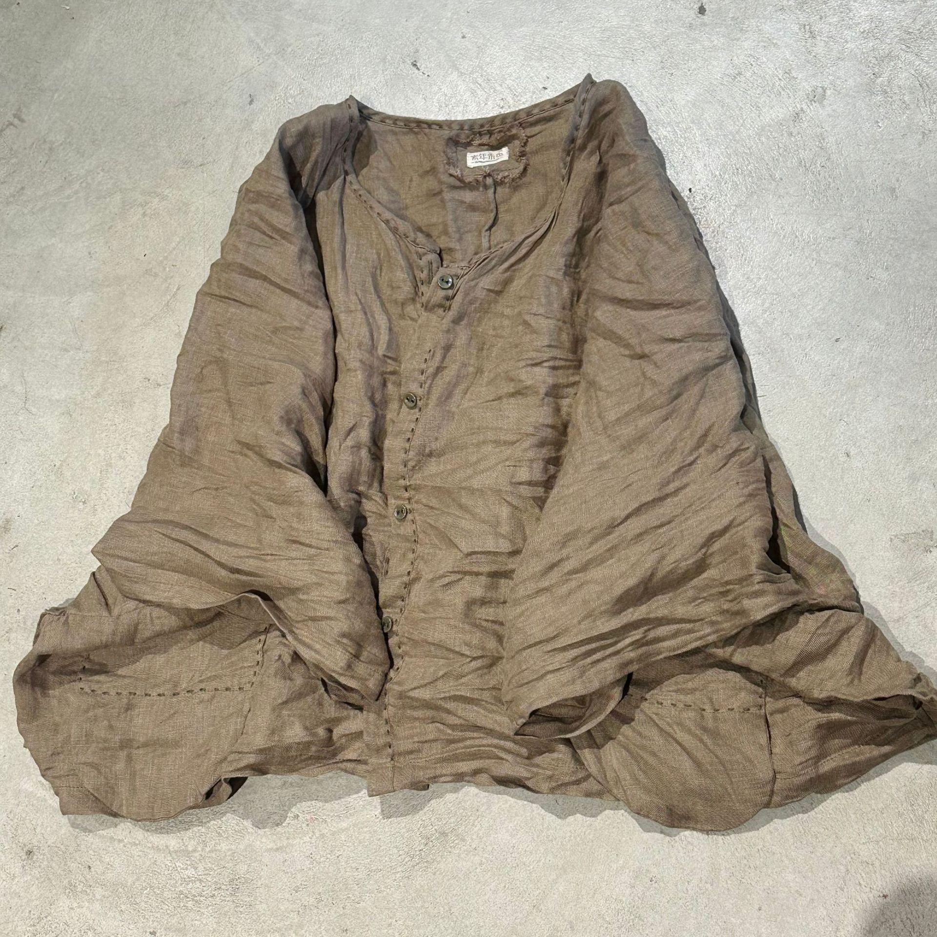 

Johnature Жіночі вінтажні сорочки з вишивкою з льону Печворк, кишені з круглим вирізом і довгими рукавами, осінні однотонні сорочки One Size