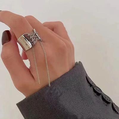 Gothic Breite Kante Kette Quaste Ringe Frauen Hip Hop Punk Vintage Verstellbare Öffnung Ring Ästhetische Geometrische Goth Ringe