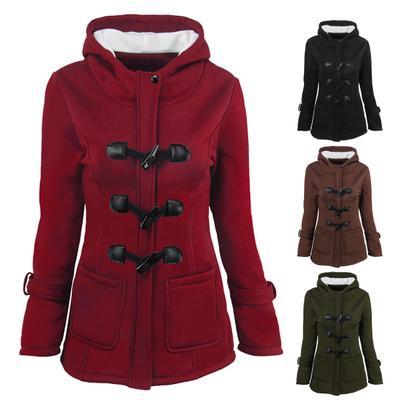 Winter Jacket Thickened Windproof Soft Women Pure Color Hooded Plush Lined Casual Long Coat