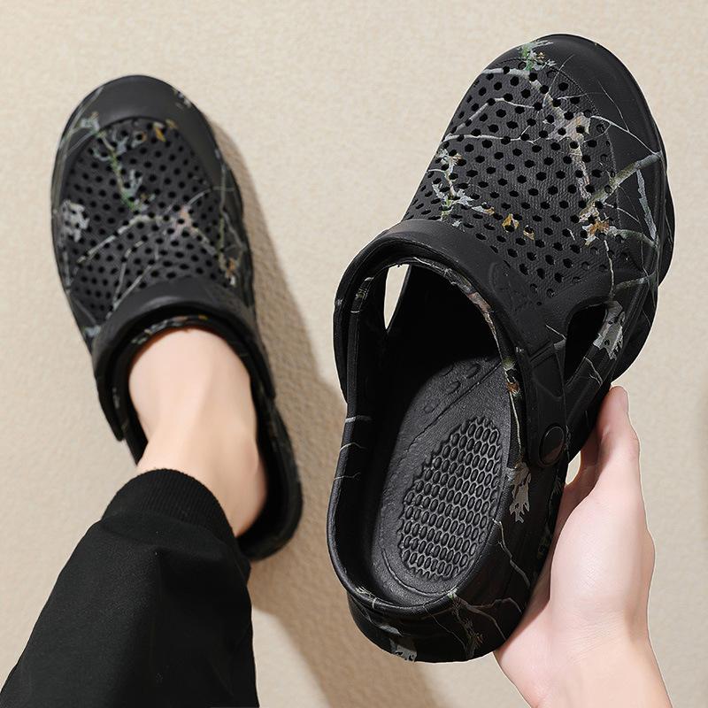 2025 New Men's Summer Baotou Hole Shoes Wear Half Drag Beach Cool Slippers Fashion Cool
