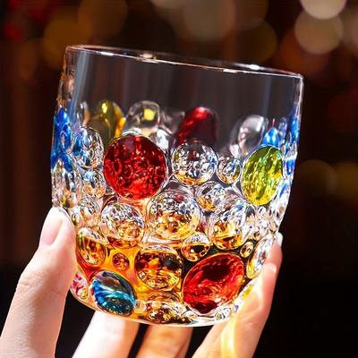1 adet 300ml Renkli Kabarcık Desenli Kabartmalı Cam Bardak Viski Su ve Yaz Kış İçecekleri için Mükemmel Bardak Hediyesi