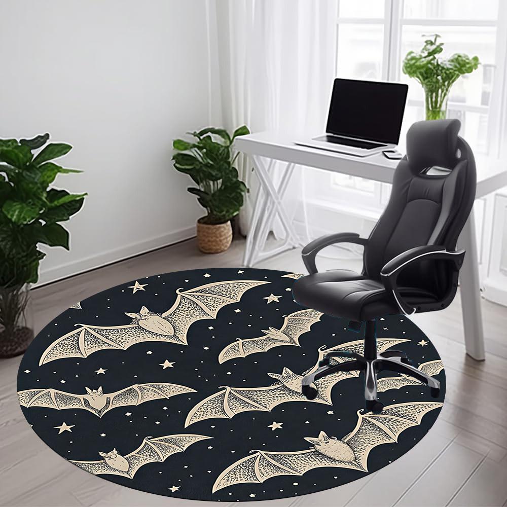 1PC Bat Night Sky Office Round Area Rug, Mat Suitable For Office, Under Office Chairs Bedroom Living Room Home Decor, Room Deco