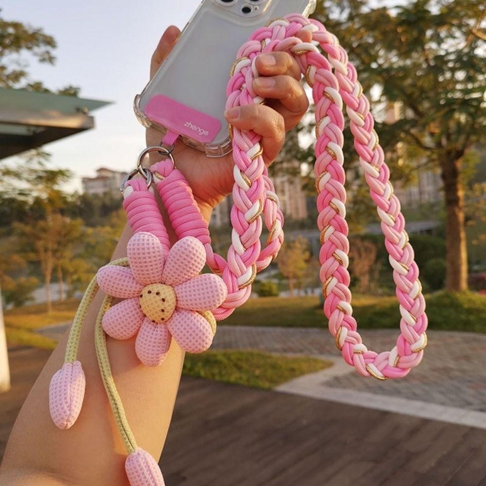 Detachable Flowers Phone Lanyard Crossbody Cell Phone Strap Phone Woven Chain Hanging Ornament