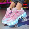 Kids Roller Roller Shoes 4-wheel Deformation Shoes Roller Skates Adult Rechargeable LuminousSkating Shoes