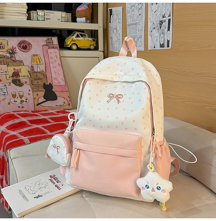 Schoolbag New Female Cute Schoolbag Versatile Small Fresh Star Bow Junior High School College Student Backpack Class Backpack