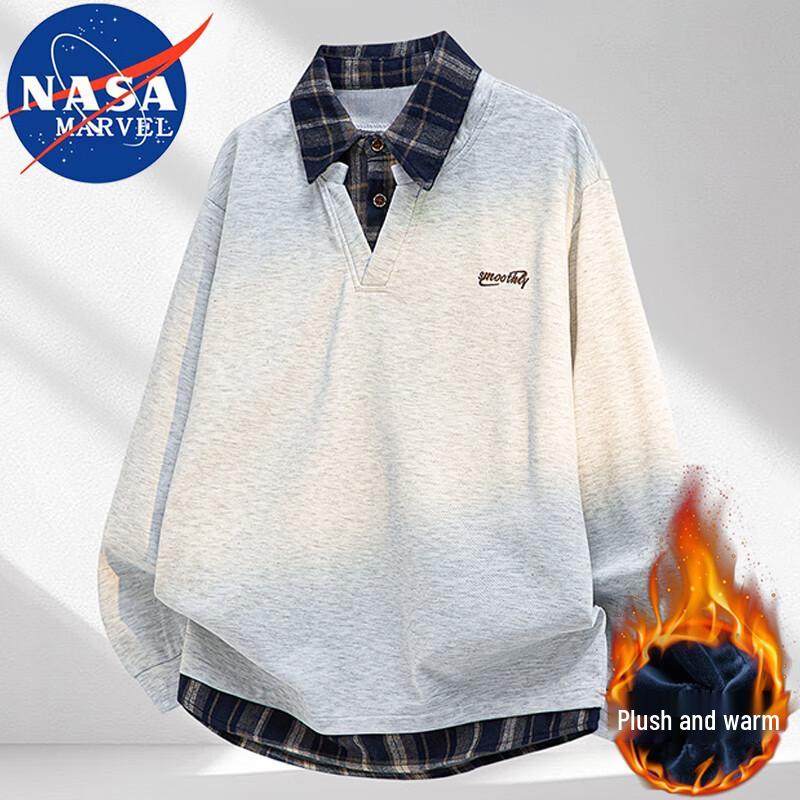 NASA MARVEL Men's Faux-Layered Polo Collar Sweatshirt