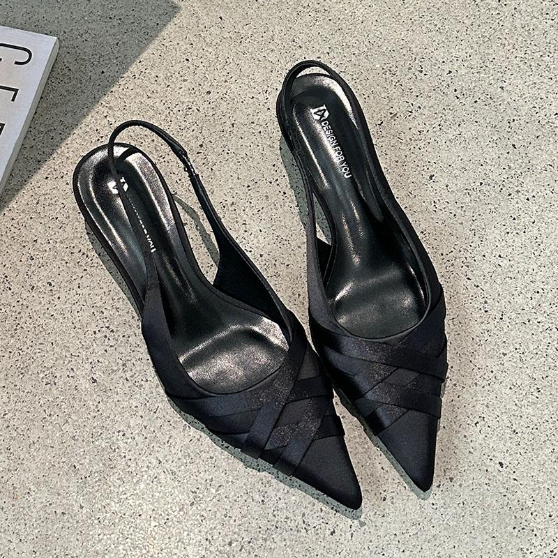 Fashion Silk Fashion Shallow Women Low Heel Pumps Shoes New In Spring Summer Female Slingbacks Footwear Slip On Ladies Thin Heels Shoes