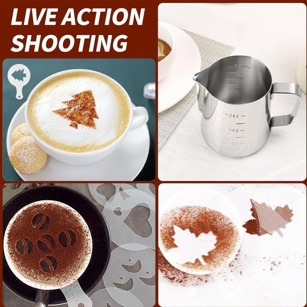 7Pcs Coffee Tamper Set, Coffee Machine Accessories Set, Milk Frothing Pitcher 12oz/350ml with 51mm Espresso Tamper Set, WDT Tool, Coffee Stirrer