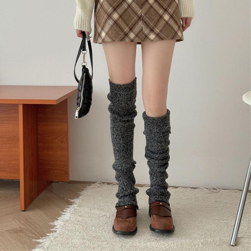 

Осенне-зимние утолщенные теплые чулки до бедра, гетры выше колена, гетры до икры, длинные носки с присборкой, корейский стиль, индивидуальность, модные гетры, трендовые one size темно-серого