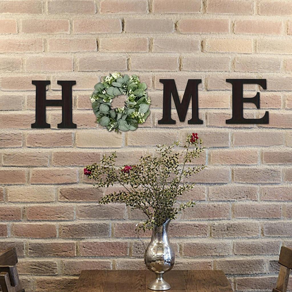 Home Sign Wooden Wall Home Sign Rustic Decor with Artificial Eucalyptus Wreath for Kitchen Living Room Holiday Party Entryway