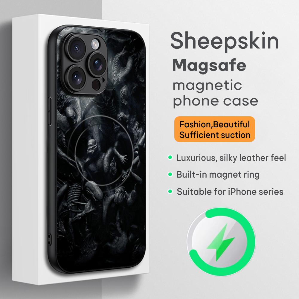 Film Alien M-Mons-TER Cool Phone Case For iPhone 17 16 15 14 13 12 11 Plus Pro Max High-end Luxury Magsafe Sheepskin