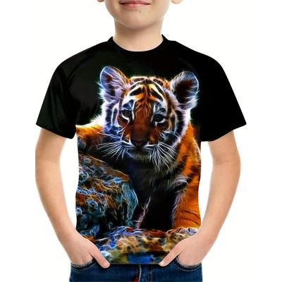 Loute Camiseta de Manga Corta para Niños con Estampado 3D de Tigre Top Verano Niños Niñas Moda Urbana para Exterior Cómoda