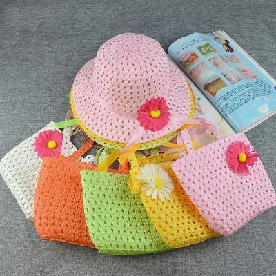 Mädchen Dekoration Kinder Sonnenhut Handtasche Sommer Kinder Prinzessin Anzug Set Mode Blumen Dekor