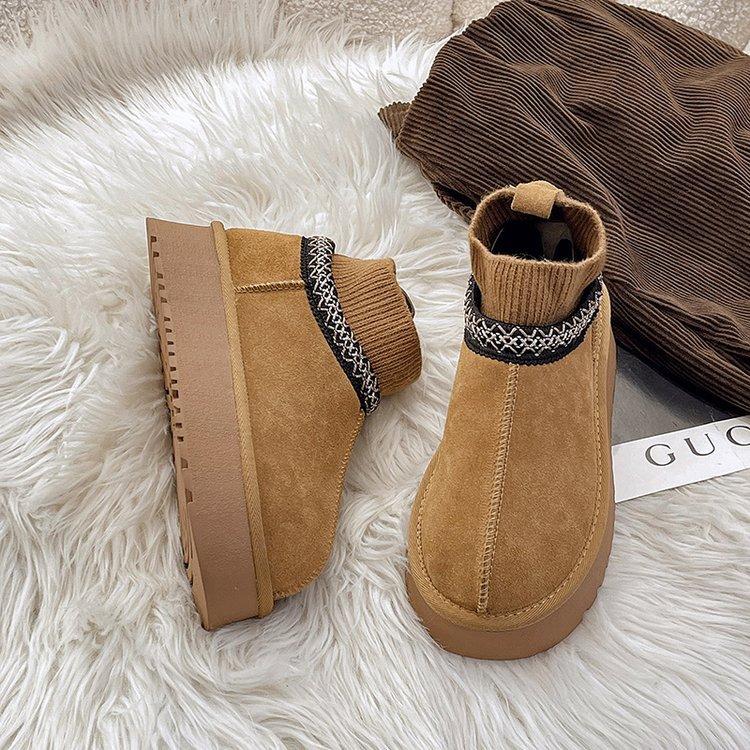Autumn and winter new snow boots women's 2025 new thick-soled velvet thickened one-pedal casual knitted short boots women