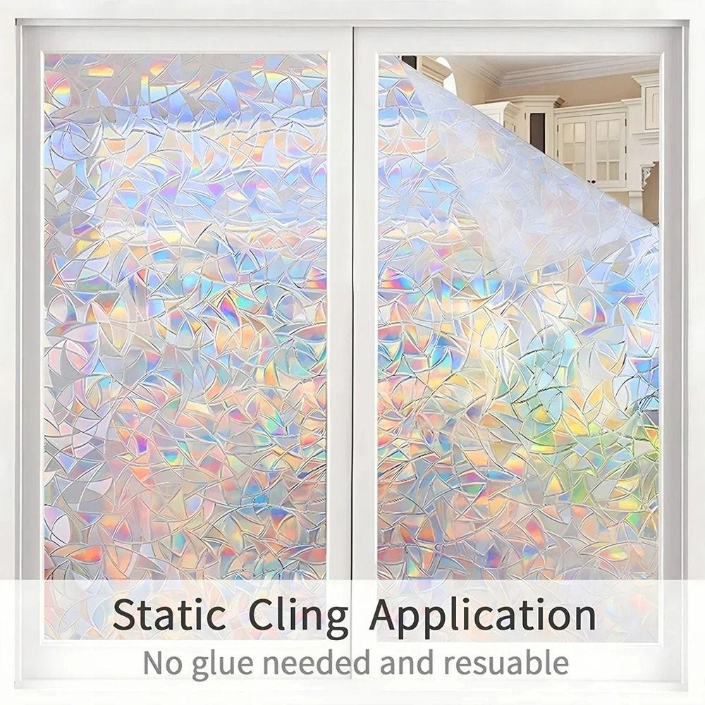 1Roll 30/40/50/60cm Window Film Frosted Anti-look Rainbow Window Privacy Film Self-adhesive 3D Stained Glass Privacy Stickers