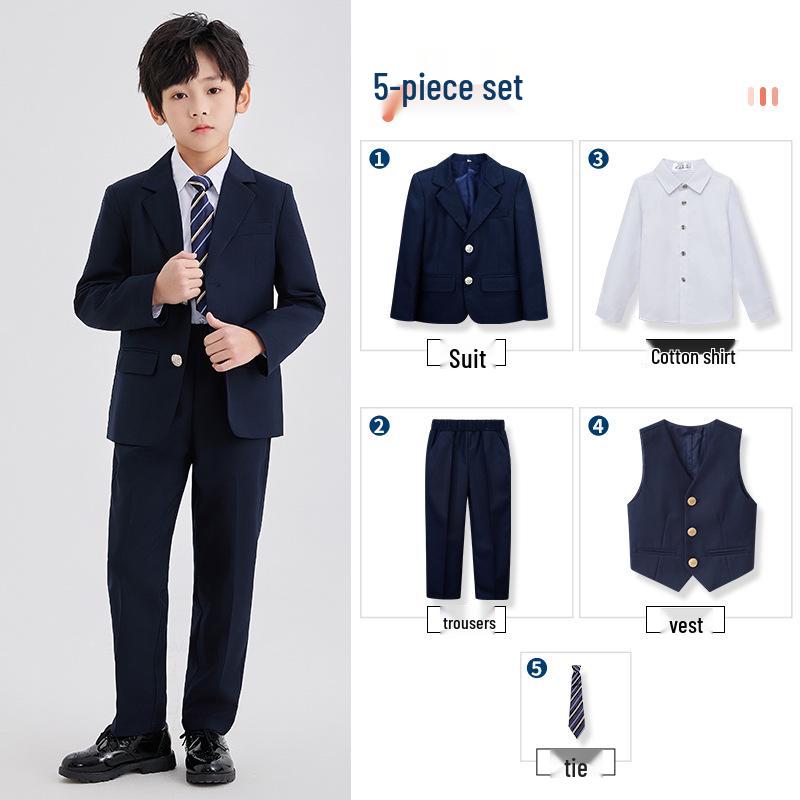 Spring/Summer Kids' British College Style Navy Blue Kindergarten Uniform Set for Performances