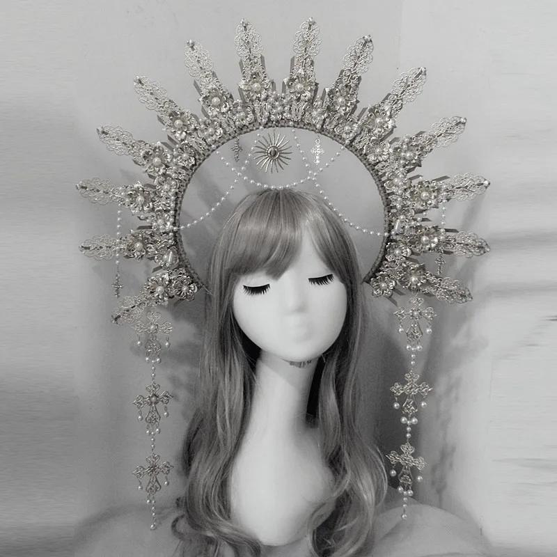 Diadema KC Halo Lolita Gotica Fatto a Mano Fascia Corona Dea del Sole Retrò Accessori per Capelli