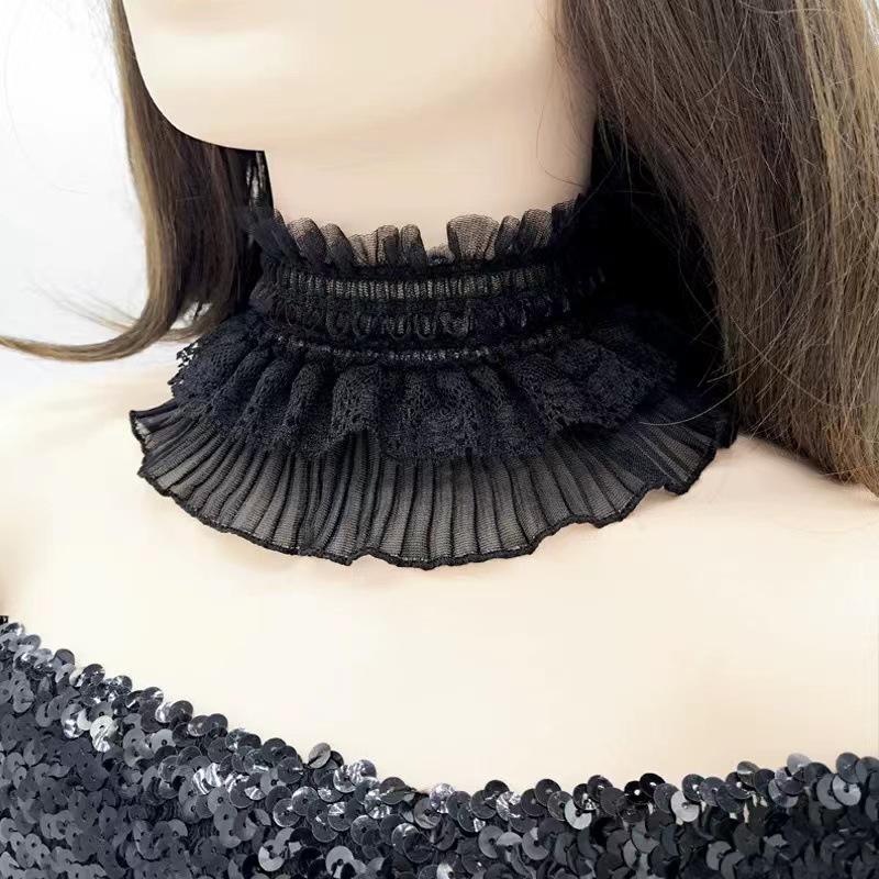 Lace Neck Decoration Fake Collar High Neck Cover Warm Scarf Stand Collar Detachable Neck Strap Elastic Ruffle Blouse Collar