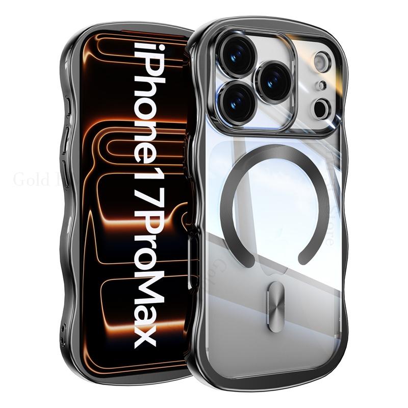 

Прозрачный волнистый противоударный чехол с магнитным покрытием для iPhone 17 16 Pro Max, чехол-накладка с защитой объектива для Apple 17 Air 15 16 Pro, совместимый с MagSafe For iPhone 16