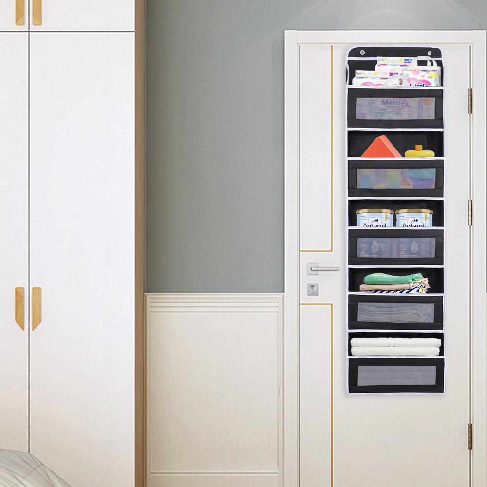 5-Shelf Hanging Storage Organizer Bag Organizer Door Storage Device with 5 Side Bags Mesh Window Storage for Bedroom Pantry