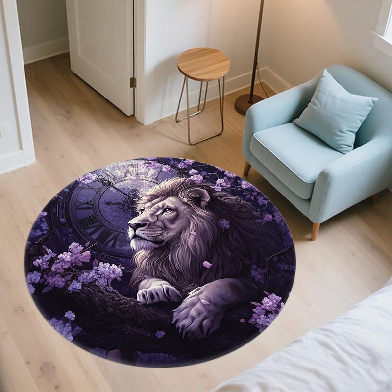 Lion Pattern Round rug,Carpet Rug for Living Room Bedroom Playroom ,Non-slip Floor Mat,Holiday Gifts and Birthday Gifts.