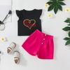 Heart Print Sleeve Tee & High Waist Slim Suit Shorts