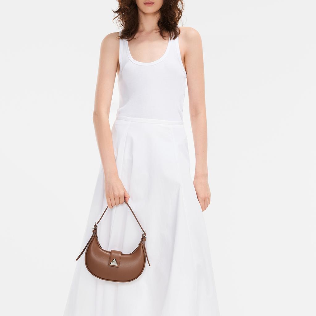 New CHARLES&KEITH PU Crescent Bag, Shoulder Bag Small Women's Noir Black/Chalk White/Cognac Light Umber/Pewter Tin Gray CK2-50271205