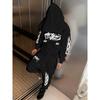Men's Casual Suit, Letter Flame Printed Drawstring Pocket Hoodie and Drawstring Outdoor Casual Sports Pants