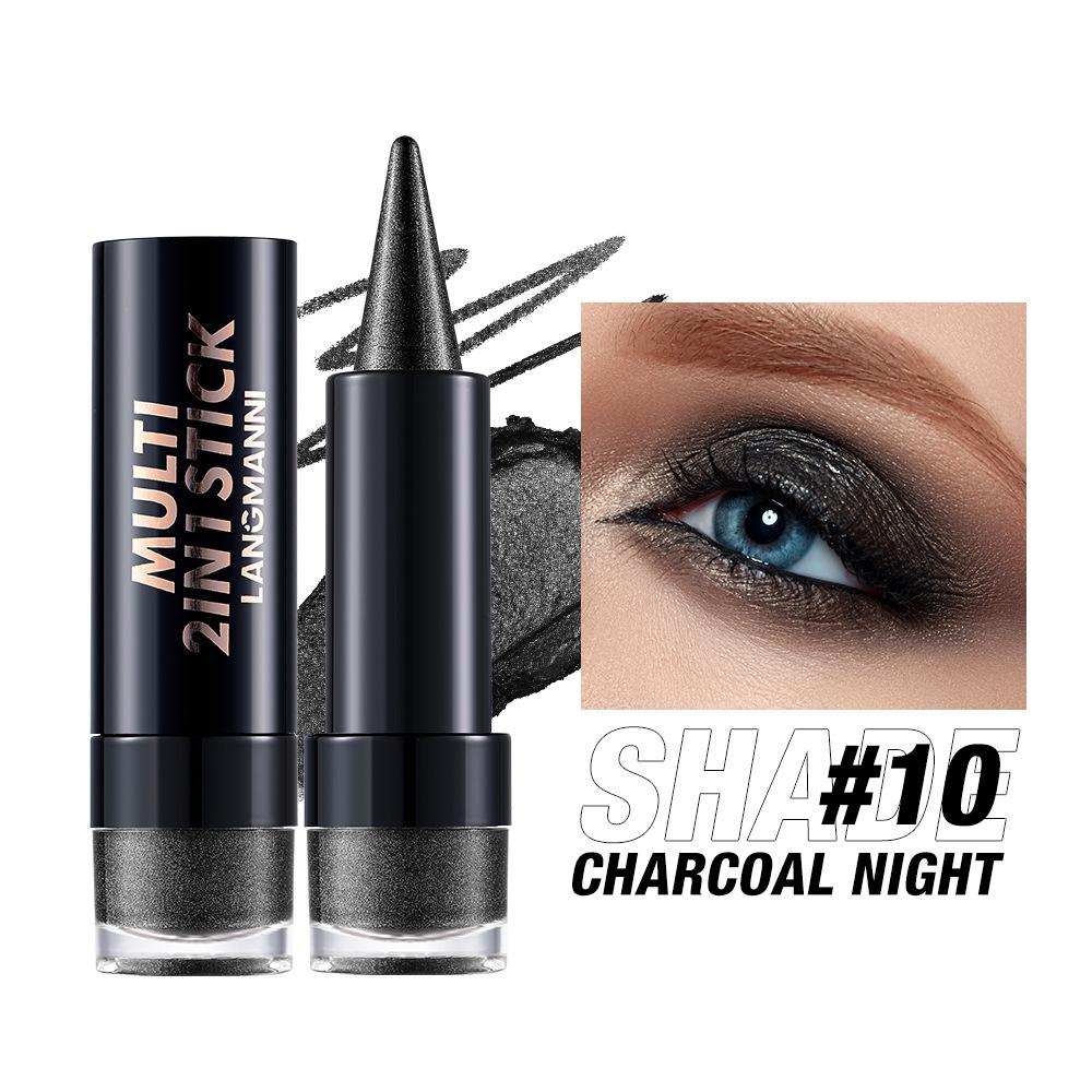 2 IN 1 Bullet Pearlescent Eye Shadow Pen Pointed Eyeliner Stick Caramel Brown Black Eyeshadow Makeup Silky Smooth Waterproof Lasting Eyeshadow