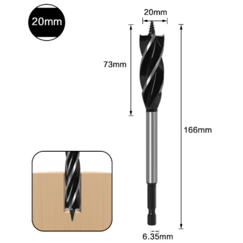 Bit Hexagonal Shank Supported Auger Four Slots Lengthened Twist Door Lock Opener Drawer Board Reaming Woodworking and Diy Tools