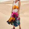 Women's Casual Fashion Flower Printed Sleeveless Pocket Dress