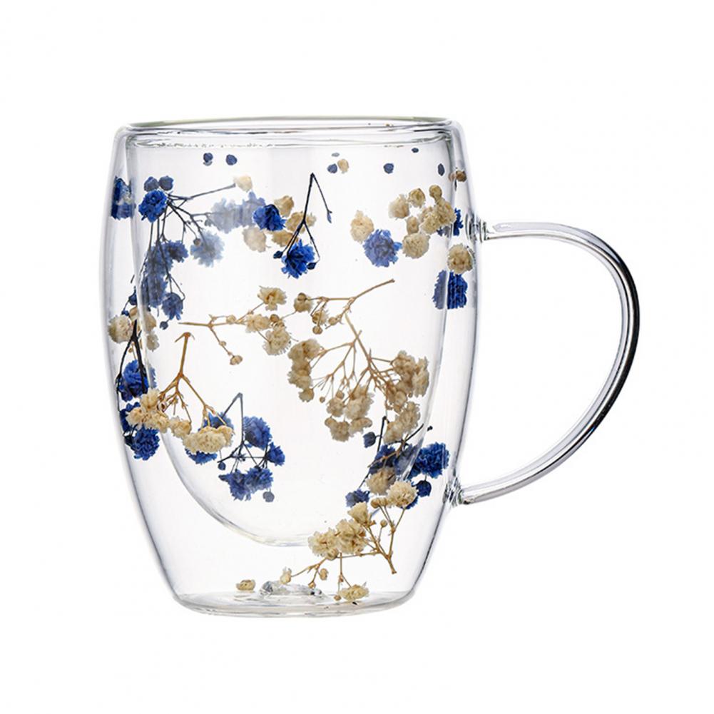 350ml Dried Flowers Double Wall Insulated High Borosilicate Glass Cup Double Walled Glass Cup Insulated Coffee Mug Drinking Cup
