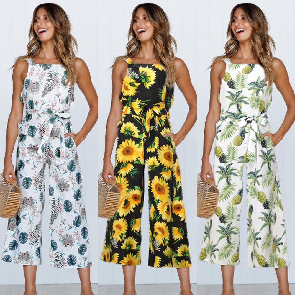 Elegant Summer Floral Print Off Shoulder Sleeveless Jumpsuit For Women Casual Rompers