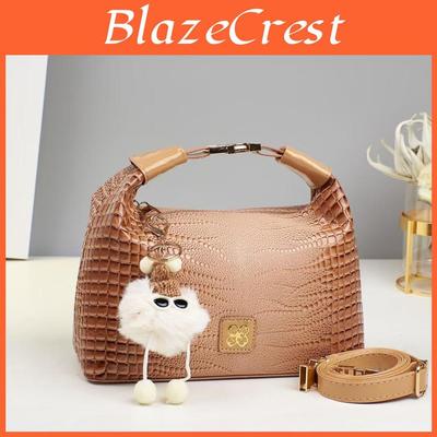 Bolsa de Ombro Feminina Casual em Couro PU com Textura de Crocodilo e Pingente para Uso Diário