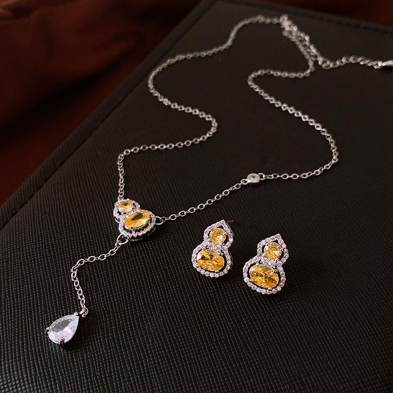 

Набор ожерелья и серег с подвеской в виде циркониевой капли воды и тыквы-горлянки - Роскошные украшения на ключицу в китайском стиле