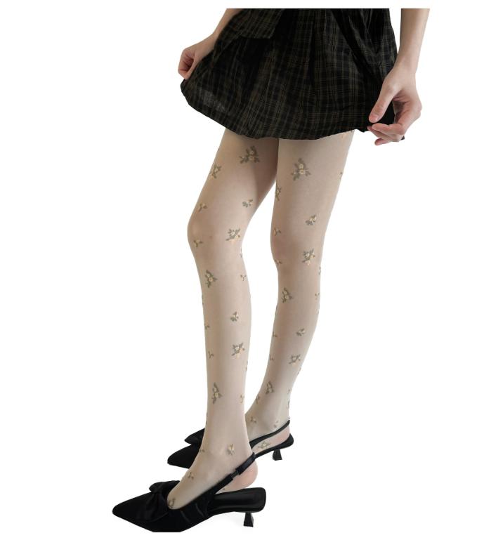 Ultra Thin Sheer Butterfly Jacquard Pantyhose for Women, Sweet Japanese Style JK Bottoming Tights for Spring Summer