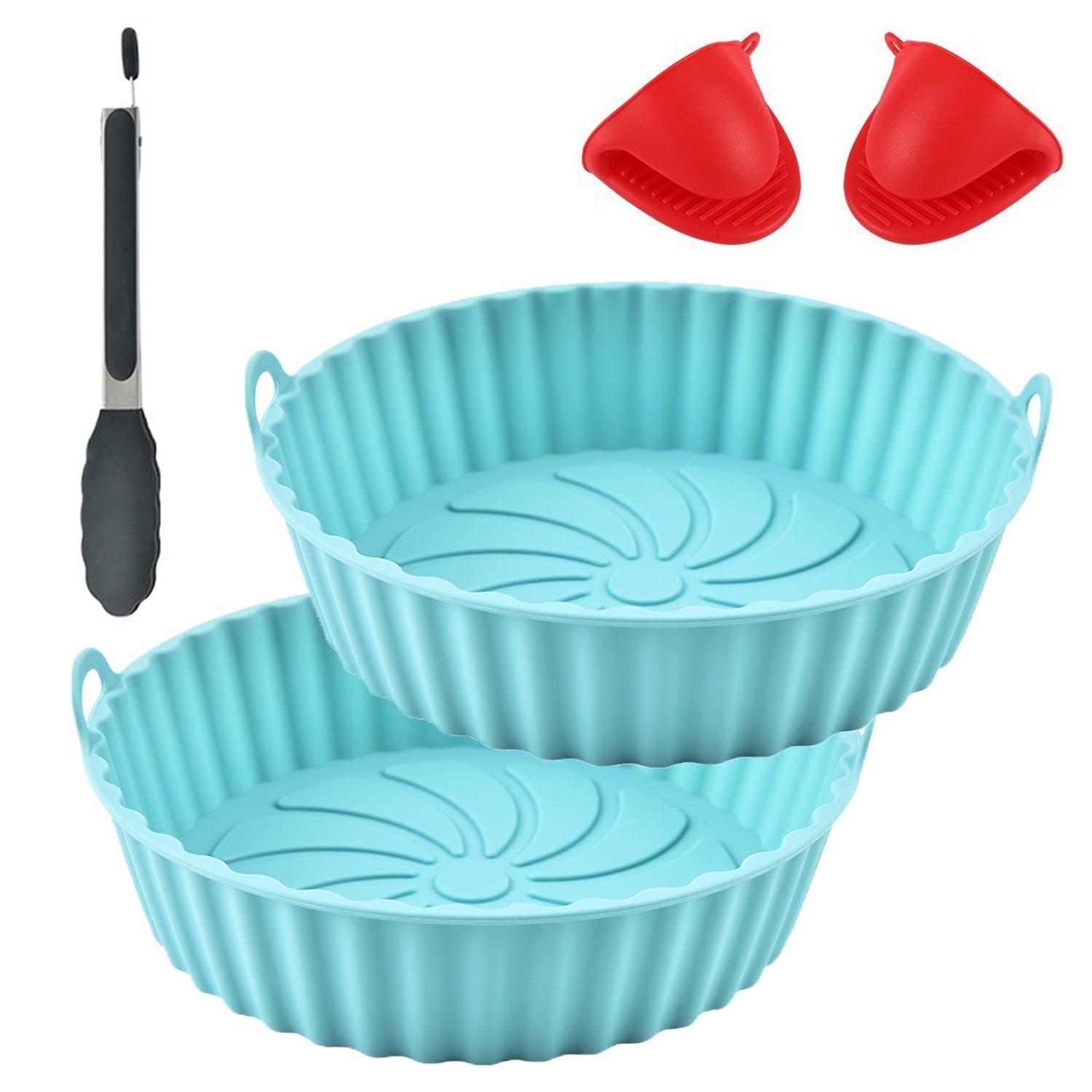 

Silicone air fryer liner, includes heat-resistant gloves and tongs, 3-in-1 set. Blue
