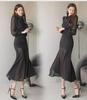 Korean Style Women's Autumn 2023 Slim Fit Ruffle Hem Dress
