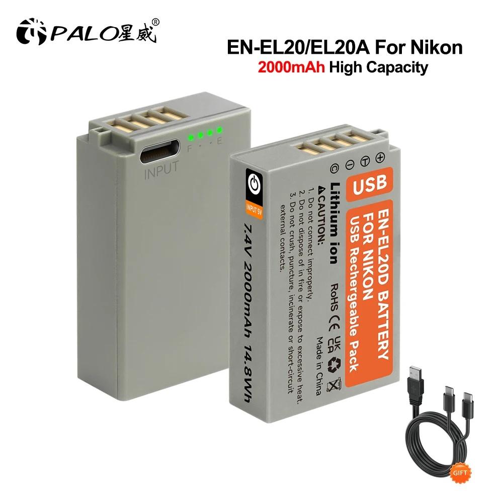 PALO EN-EL20 Battery with USB Input for Nikon Coolpix P1000 P950, 1 J1, 1 J2, 1 J3, 1 S1 2000mAh Li-ion Digital Camera