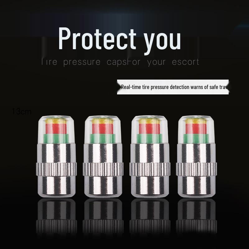 Set of 4 Visual Tire Pressure Monitoring Caps w/ Warning Indicator