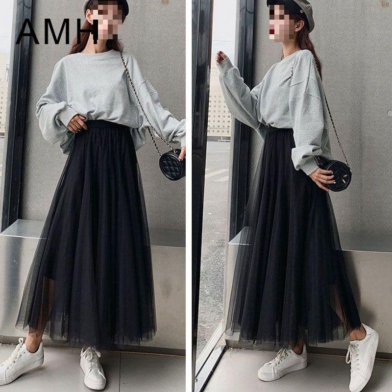Women's Spring and Summer Tulle Half Skirt Puffy Skirt High-Waisted Slimming Tulle Long Skirt Flared A-Line Skirt