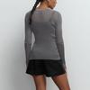 GMXIA Cut-out Knit Sweater Spring and Summer Sexy Slim Wool Round Neck Long-sleeved Thin Pit-stripe Knit Sweater