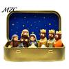 Mini Holy Night Figures Christmas Nativity Set in Tin Box, Hand-Painted Resin Scene Family Figurines, Portable Religious Tabletop Decor, Christian