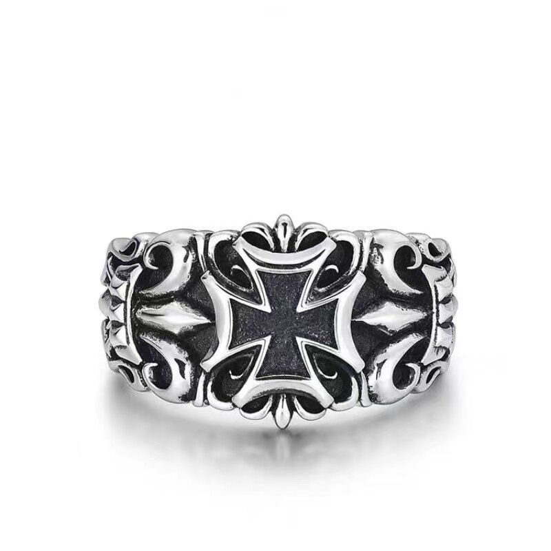 European and American Retro Rings for Men, Trendy American-Style Unique Design, Index Finger Biker Harley Cross Ring