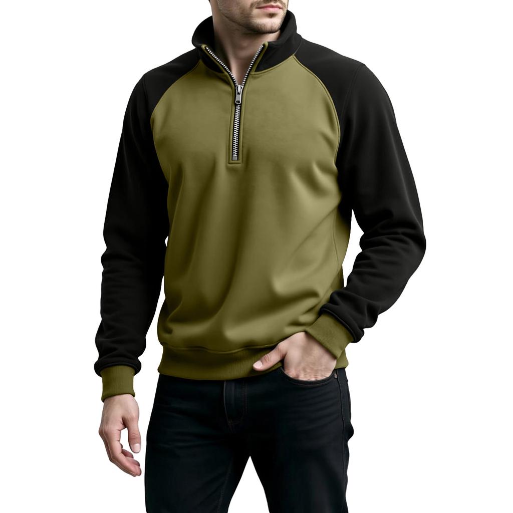 Men's Colorblock Half Zip Stand Collar Sweatshirt Men's Sports Large Size Casual Stand Collar Sweatshirt