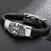 Gotiska Djursmycken 316L Rostfritt Stål Kung Lejonhuvud Armband för Män Herr Flätat Läder Manschett Wrap Armband Armband