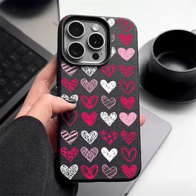 Pink Love Hearts Print Leather Texture TPU Matte Case For iPhone 16 Pro Max 15 Pro 14 13 12 11 Soft Slim Shockproof Phone Cover