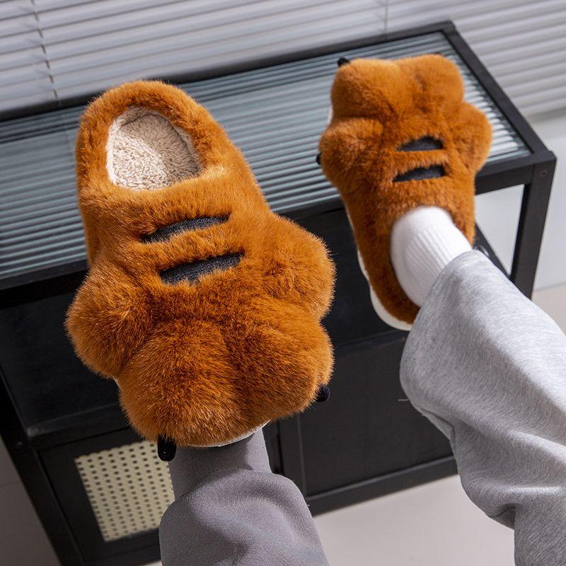 Fashion New adorable tiger paw slippers men's winter furry booties indoor outdoor pull on shoes man warm ankle boot slipper animal claw